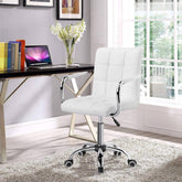 Modern White Faux Leather Mid-Back Swivel Office Chair